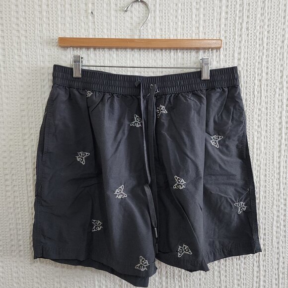 Urban Outfitters Embroidered 5” Nylon Short Gray Butterfly Y2K Inspired Large - Picture 2 of 13